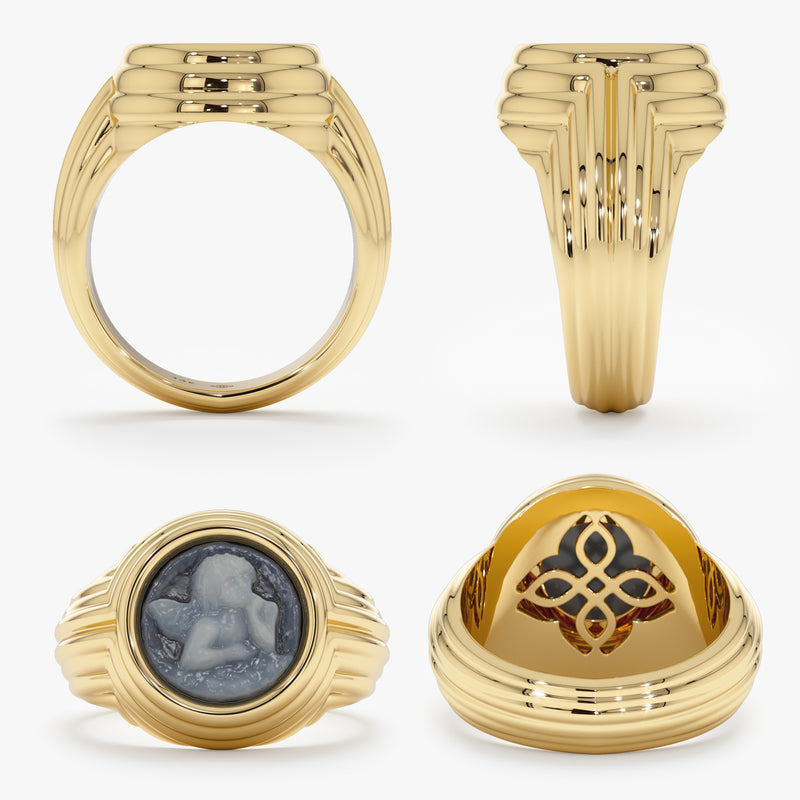 blue angel signet ring in 18k gold