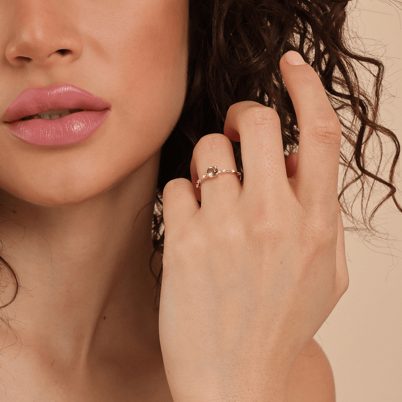 Dainty Solid Gold and Peridot Ring with Diamonds