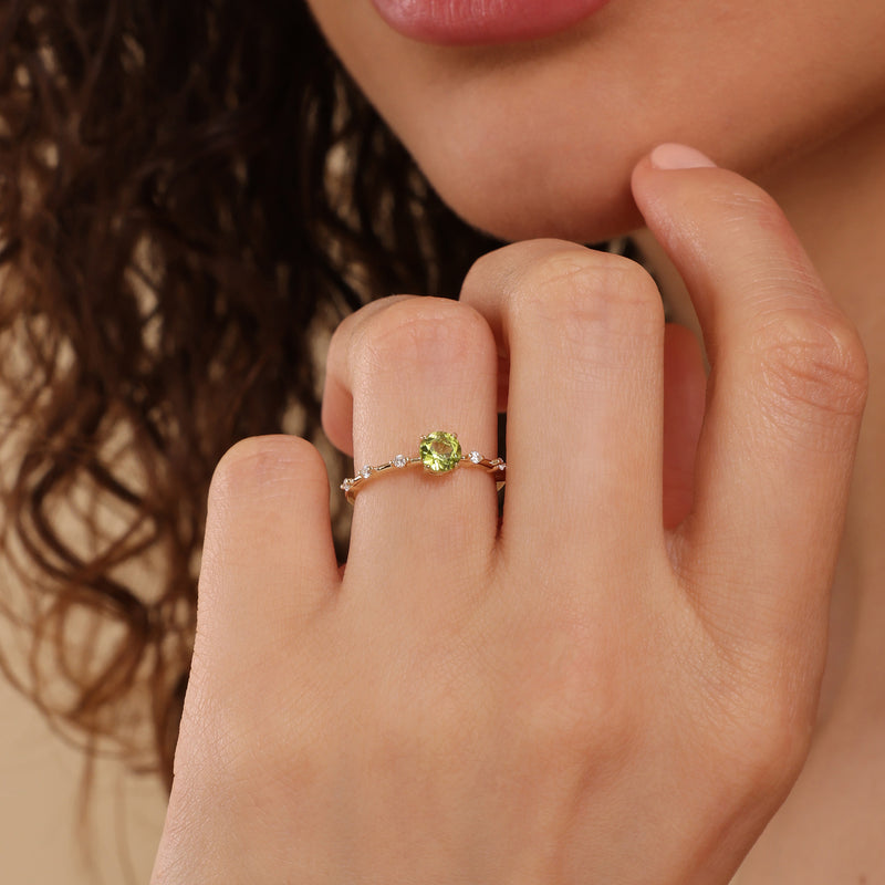 Peridot and Diamond Engagement Ring