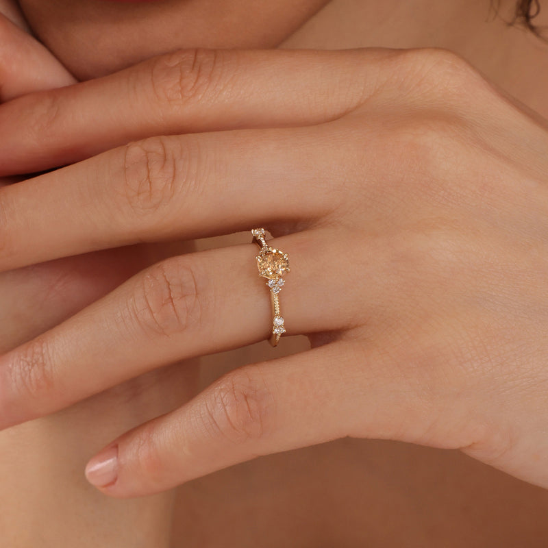 handmade citrine and diamond solid gold band