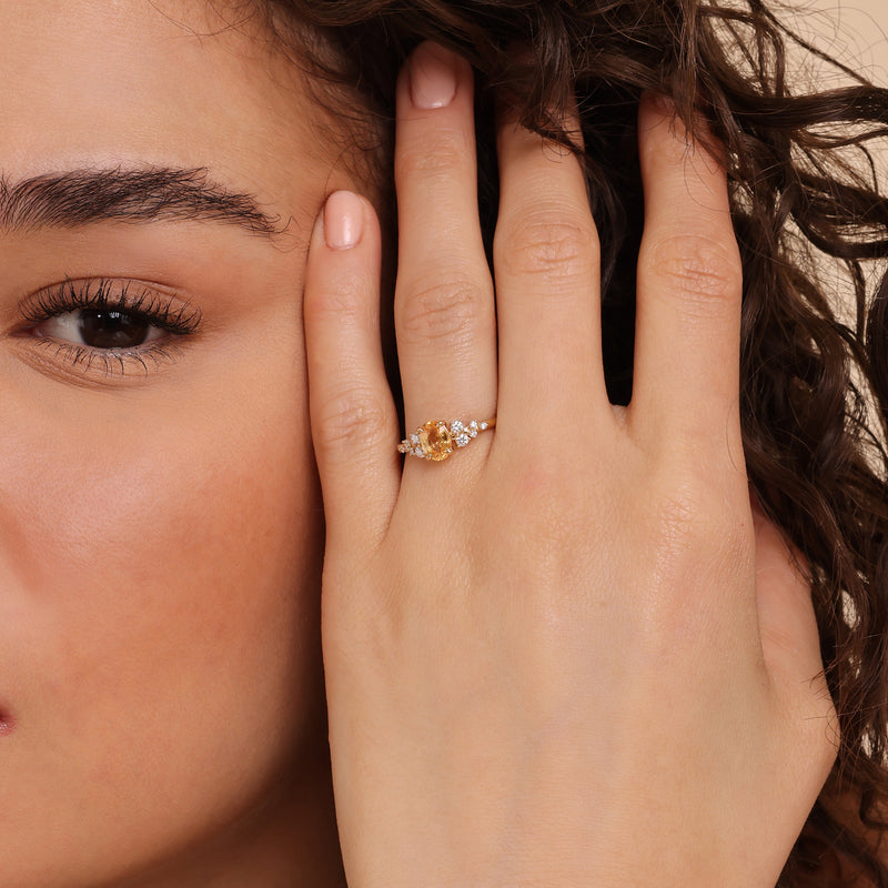 oval cut citrine and diamond engagement ring in solid gold 