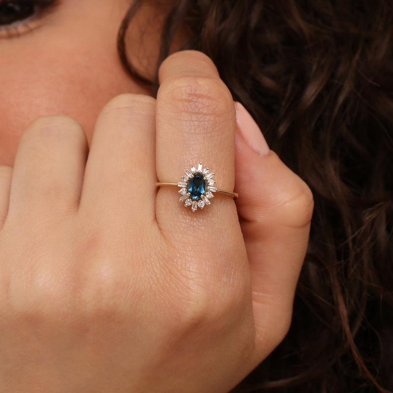 Diamond Framed Blue Topaz Engagement Ring