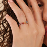 handcrafted in solid 14k or 18k gold dainty stackable ring with sapphires