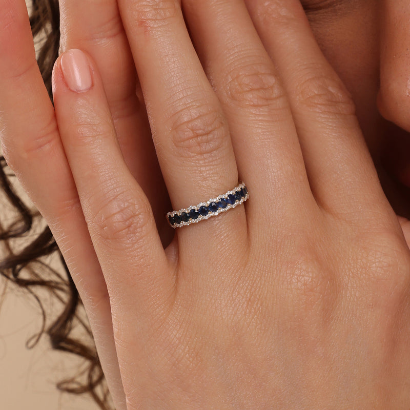 Blue Sapphire Diamond Half-Eternity Ring,