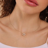 minimalist design pearl and diamond flower necklace