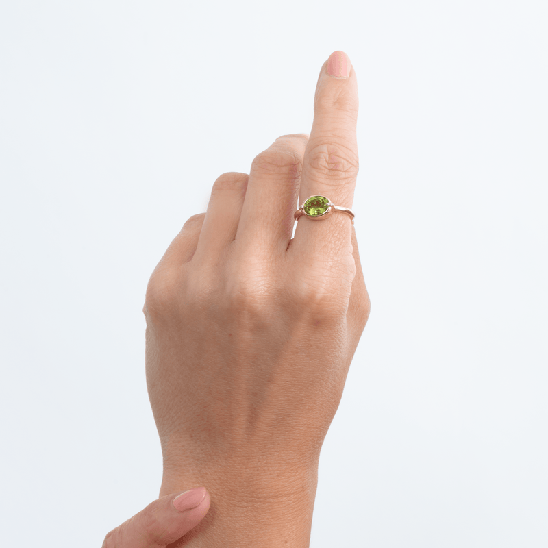 dainty, natural green peridot ring