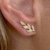 14k gold leaf ear climber with diamonds 