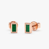 Handmade 14k rose gold baguette cut emerald stud earrings