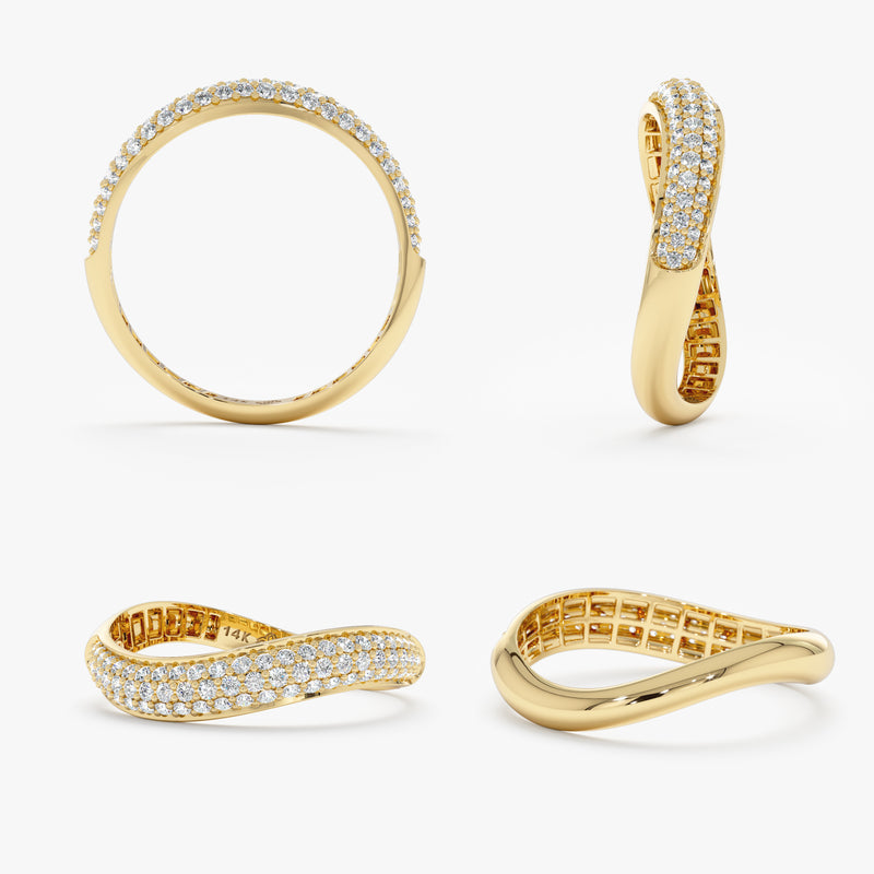 natural diamond paved wavy ring in solid gold