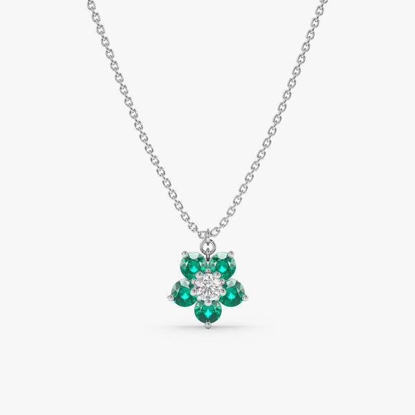 natural emerald flower necklace in white gold