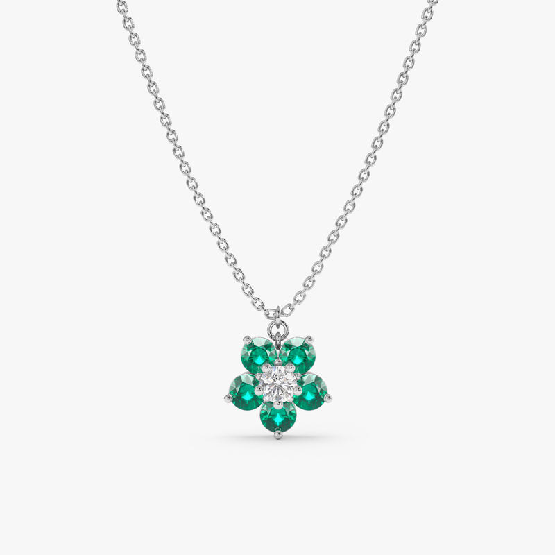 natural emerald flower necklace in white gold