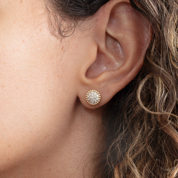 pave diamond round stud earring