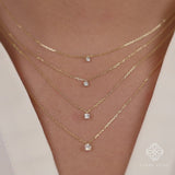 dainty single diamond prong set necklace in multiple sizes and lengths for her