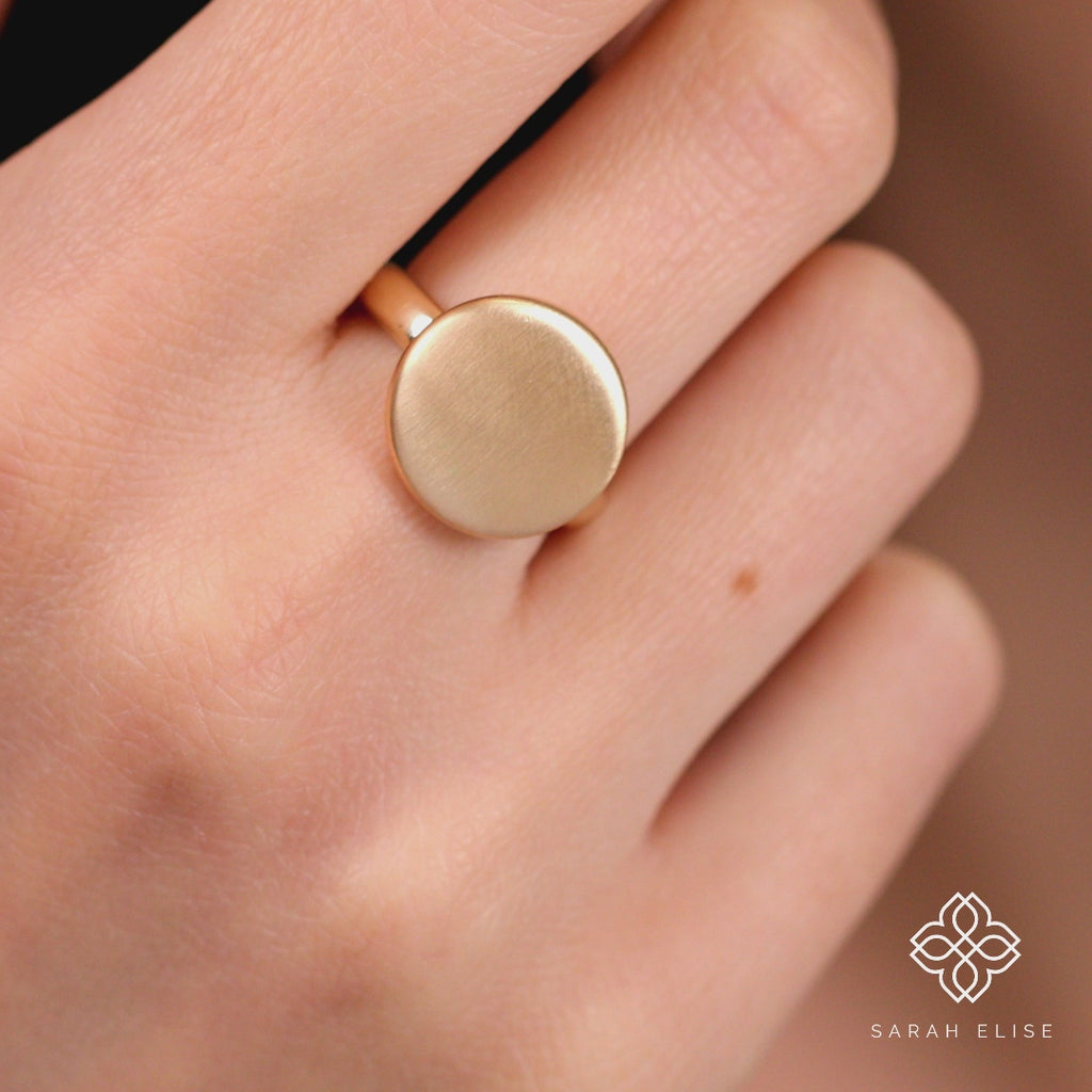 hand brushed solid gold stackable ring