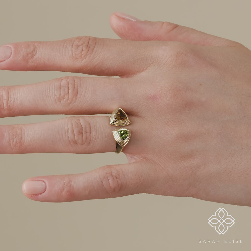 ethically sourced genuine orange and green gem birthstone ring