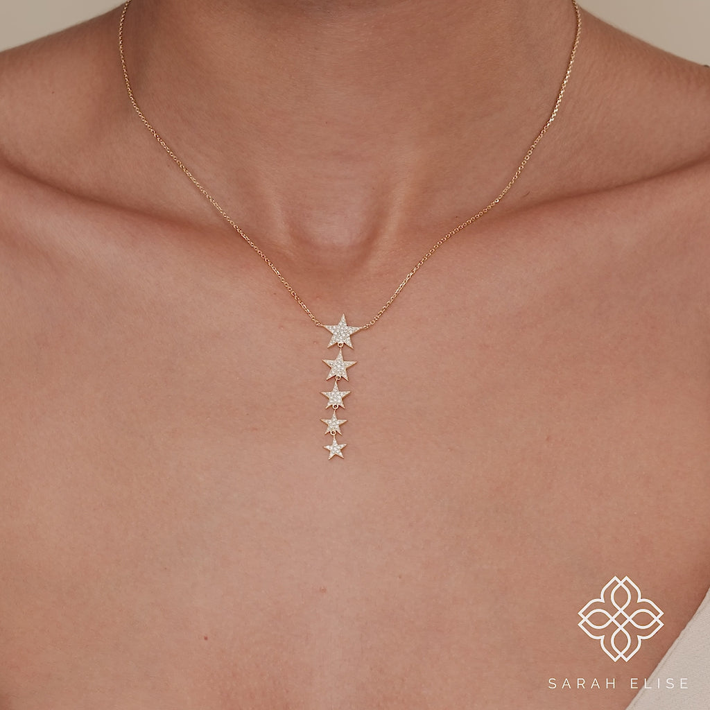 ethically sourced natural diamonds on five star lariat necklace 