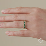 milgrain set dainty emerald and diamond wedding band