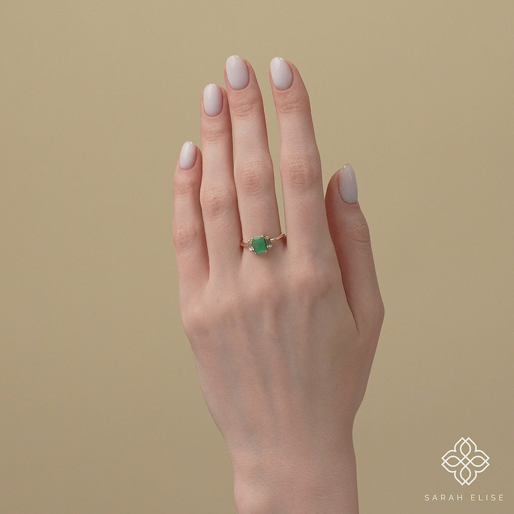 may birthstone green emerald ring with white diamonds