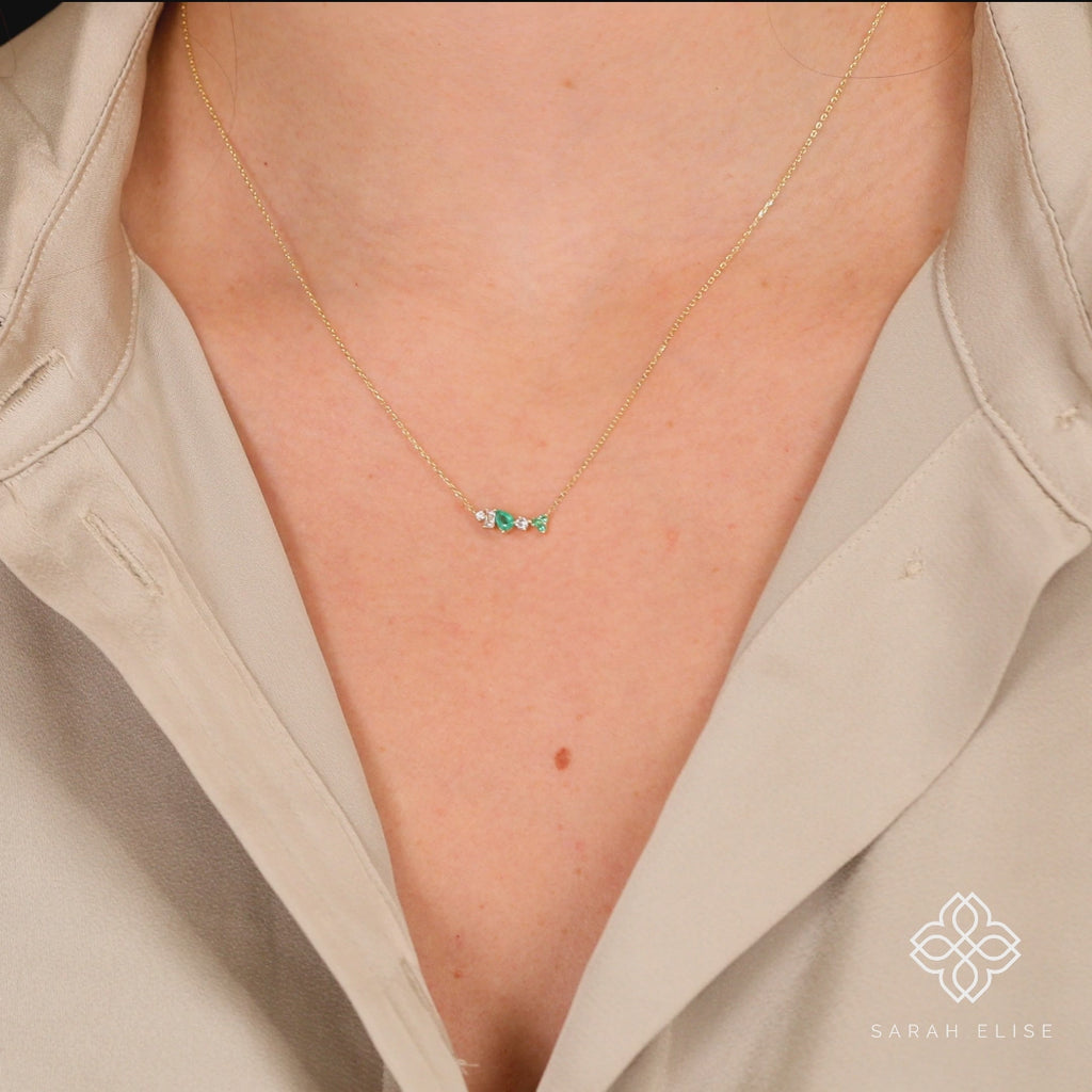 dainty emerald and diamond solid gold necklace