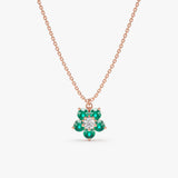 rose gold flower charm necklace with emeralds and diamond