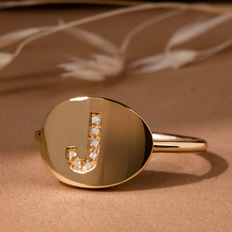 Solid Gold and Diamond Initial Ring