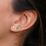 Handmade Emerald and Diamond stud Earrings in solid 14k gold