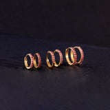 Dainty natural ruby lined hoop huggie earrings in solid 14k gold for her