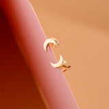 Gold Moon Stud Earrings in solid gold for her