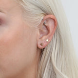 pair of solid gold Double Star Stud Earrings with hanging chain for her