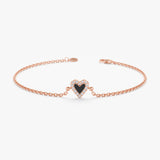 Rose Gold Diamond Black Enamel Heart Bracelet