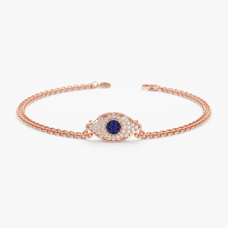 Rose Gold Diamond Sapphire Evil Eye Bracelet