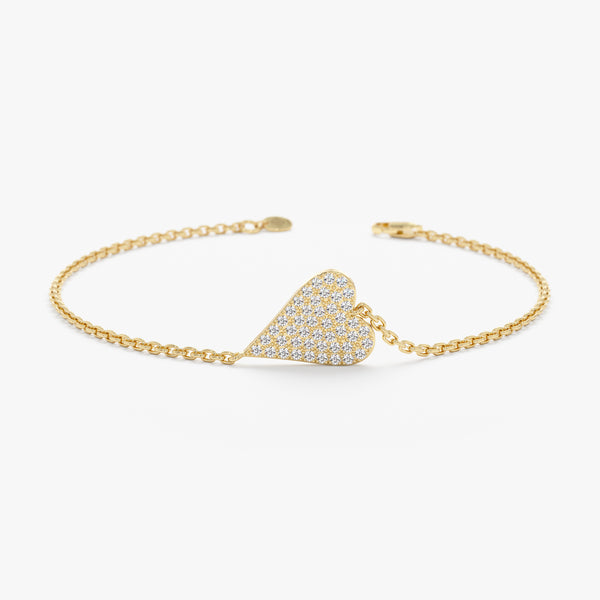 Alternating Diamond Heart Link Bracelet in 14k Yellow Gold (3/4 ct. tw.)
