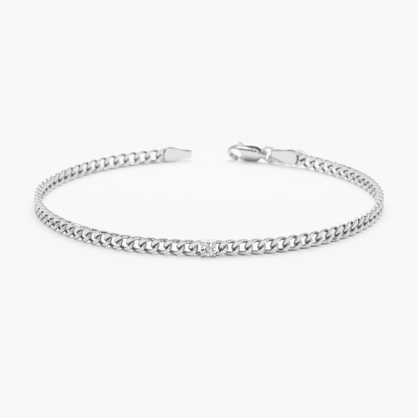 White Gold Diamond Cuban Chain Bracelet