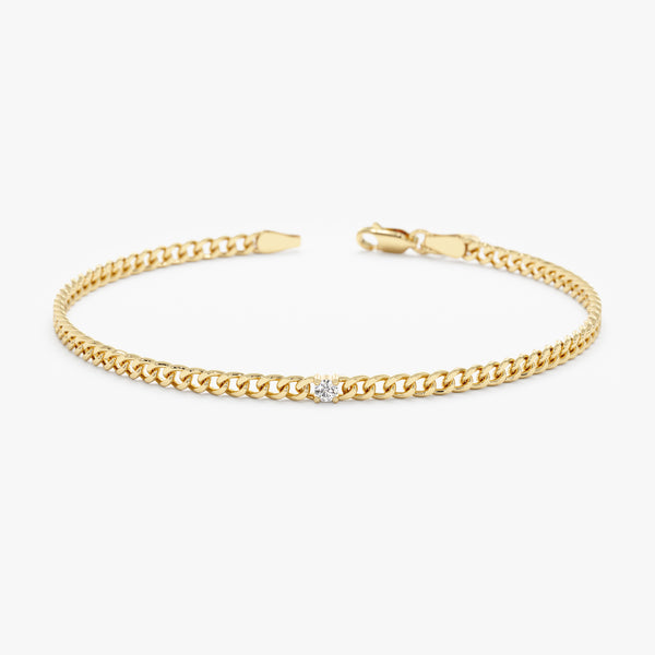 Singe Diamond Cuban Chain Bracelet