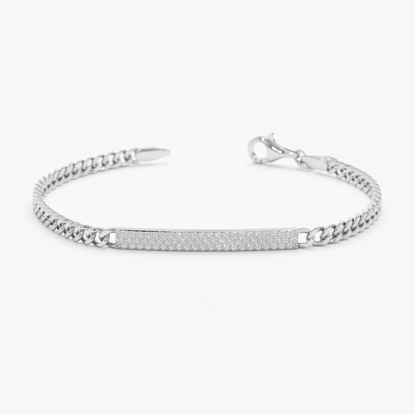 White Gold Diamond Cuban Chain ID Bracelet