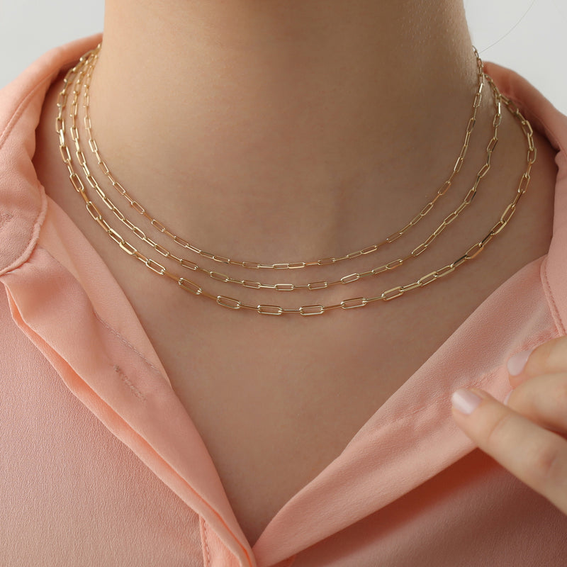 solid gold peperclip layering chains