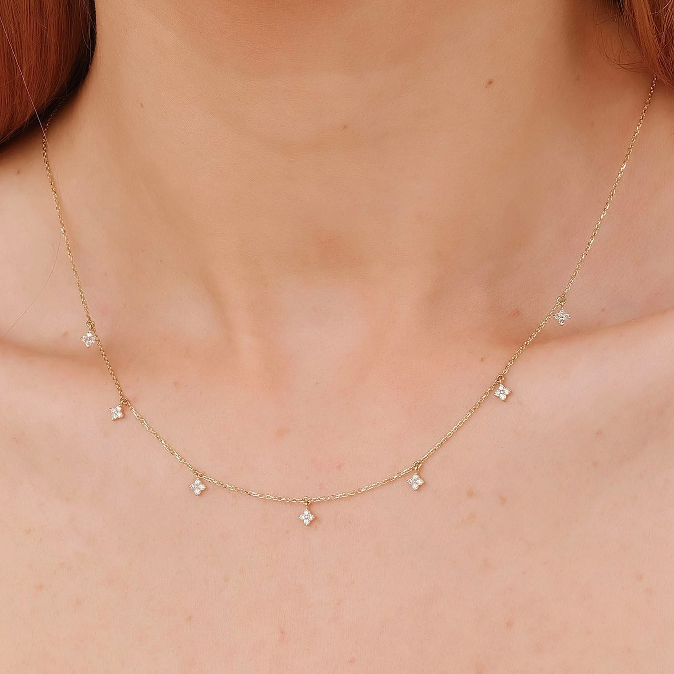 Petite Diamond Multi Clover Layering Necklace In Solid Gold, Scarlett