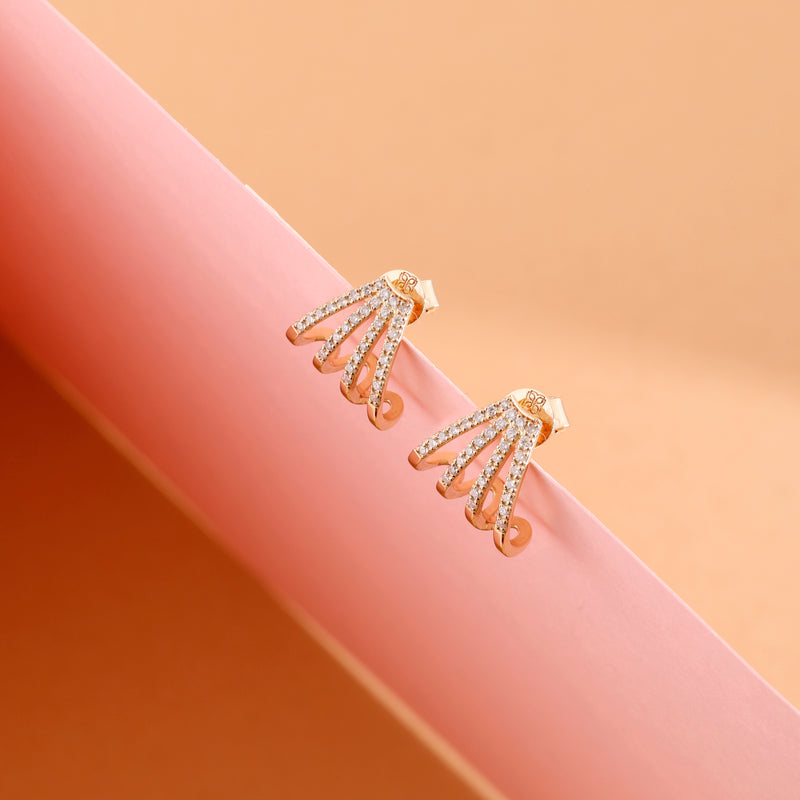 Multi Diamond Dainty Earrings in Arrow Shape Cage Huggies 