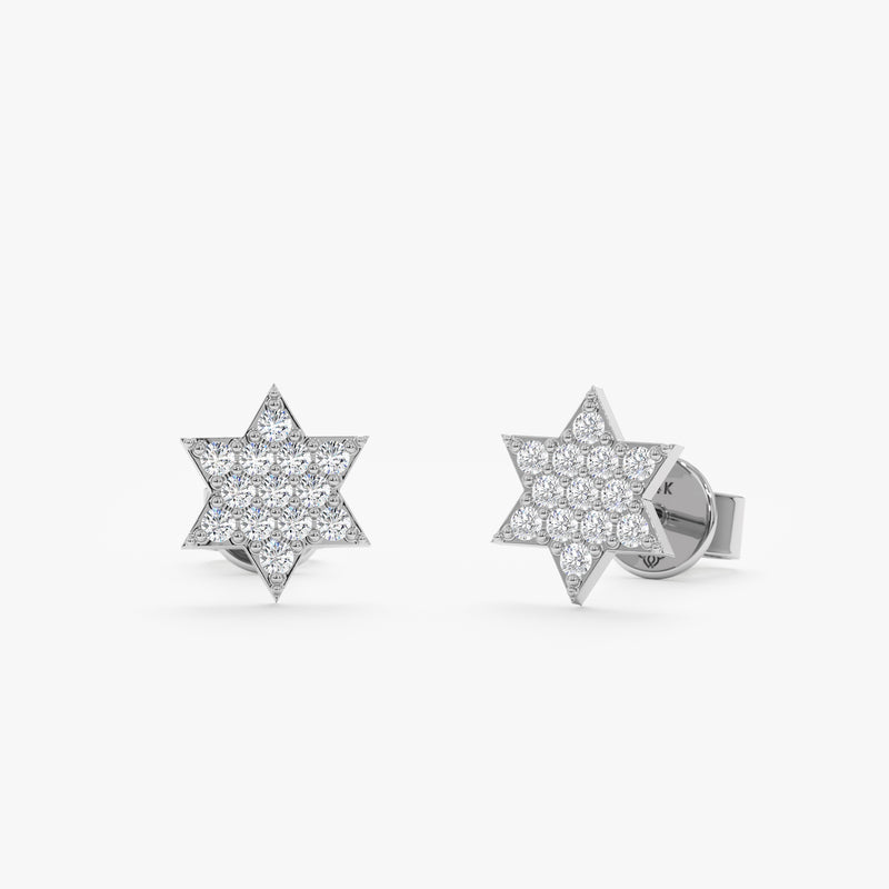 handcrafted solid white gold star of david paved diamond studs