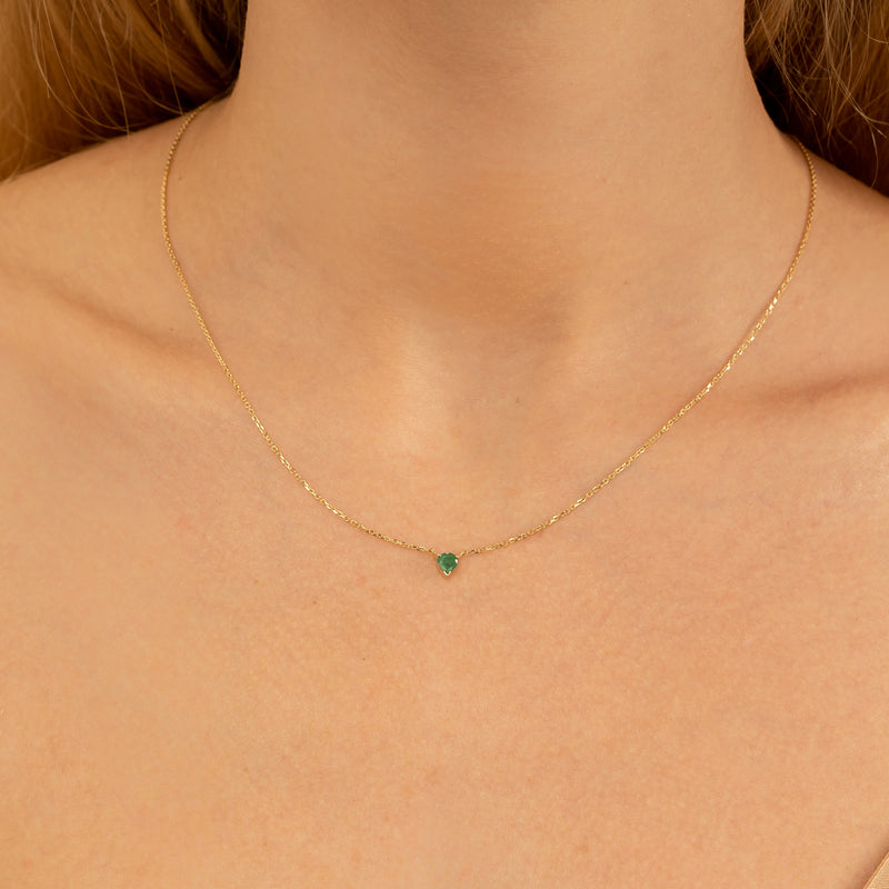 Petite Emerald Heart Necklace In Solid Gold, Corin