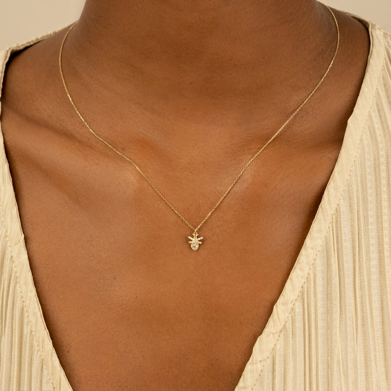 Solid Gold Diamond Bee Necklace