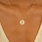 Engraved Solid Gold disc Pendant necklace