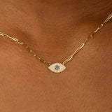 Diamond and sapphire protection eye necklace in solid gold