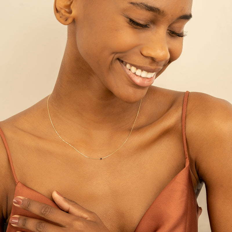 petite Black Diamond Bead Necklace in solid gold 