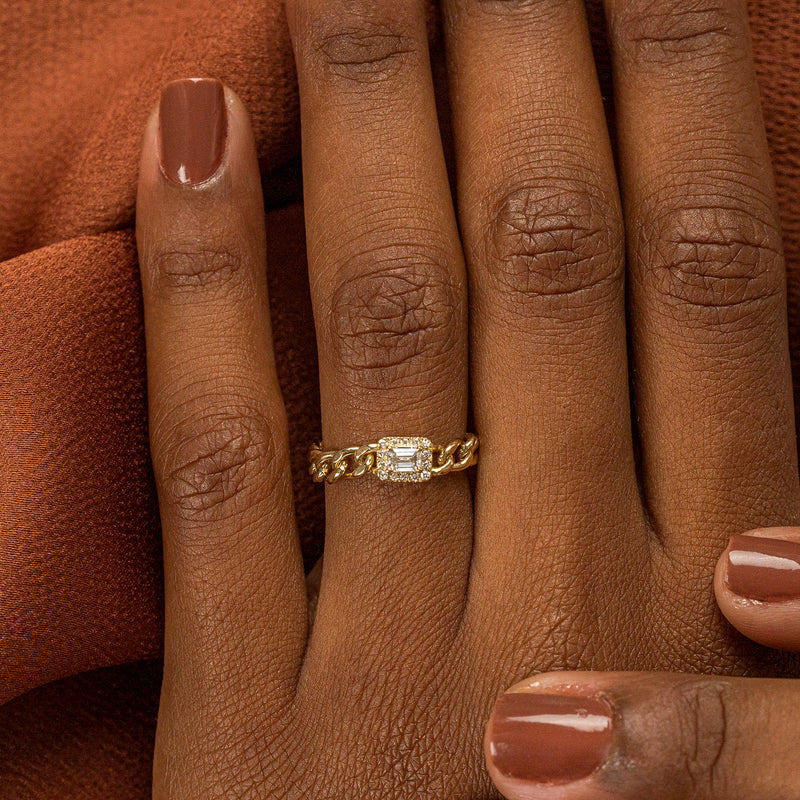 Solid Gold Cuban Chain Diamond Ring