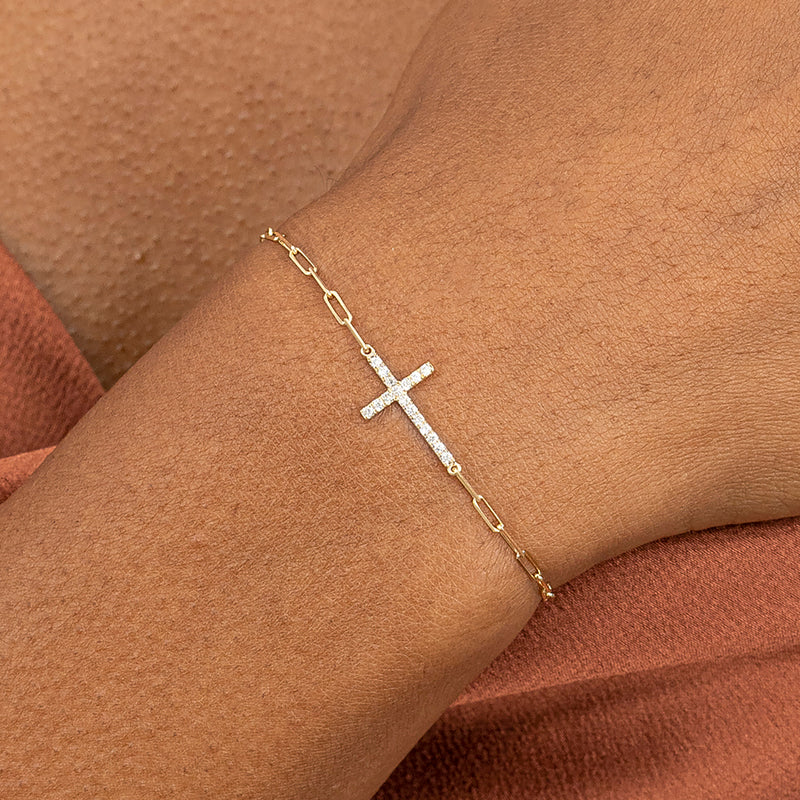 Paperclip Diamond Cross Bracelet