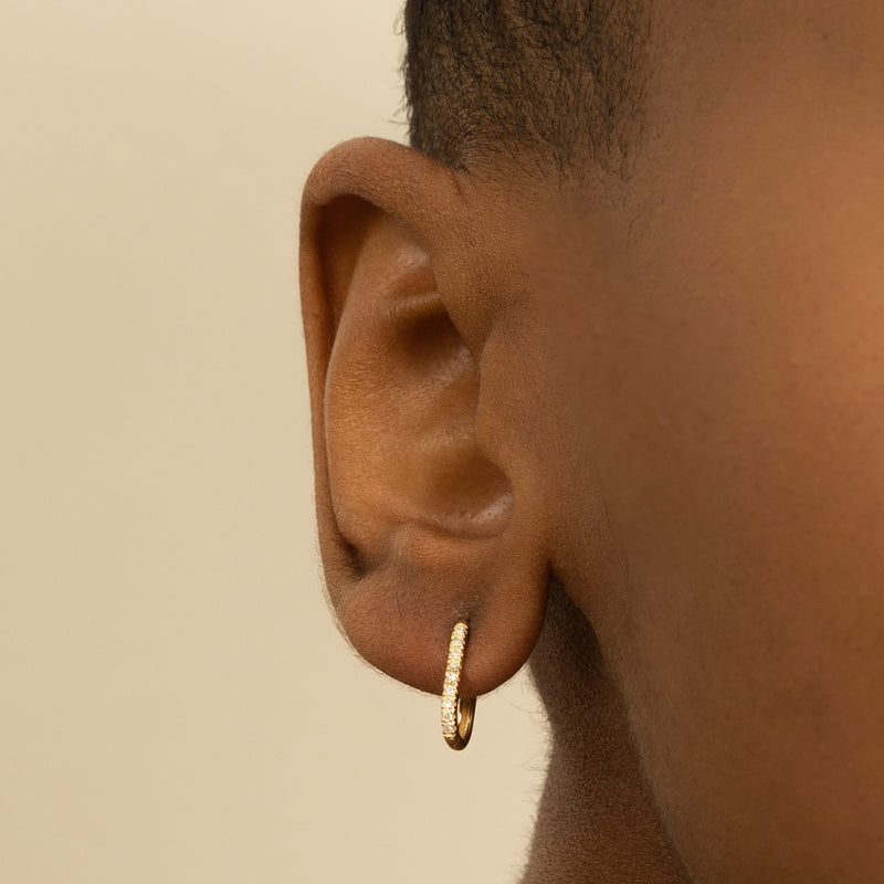 Model wears Handmade Diamond U Shaped Earring hoops