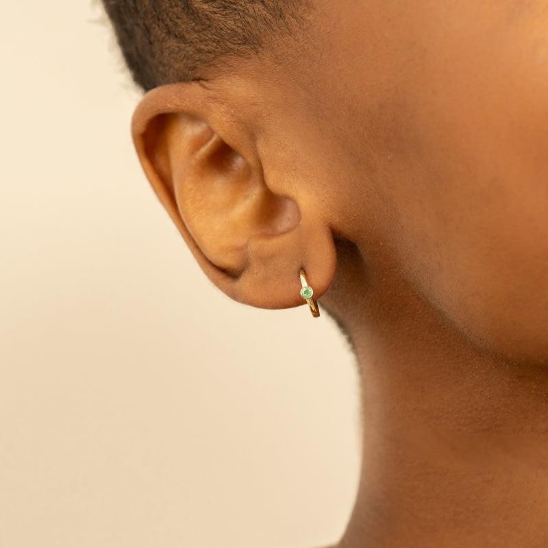 Solid 14k gold minimalistic May Birthstone Emerald Earrings