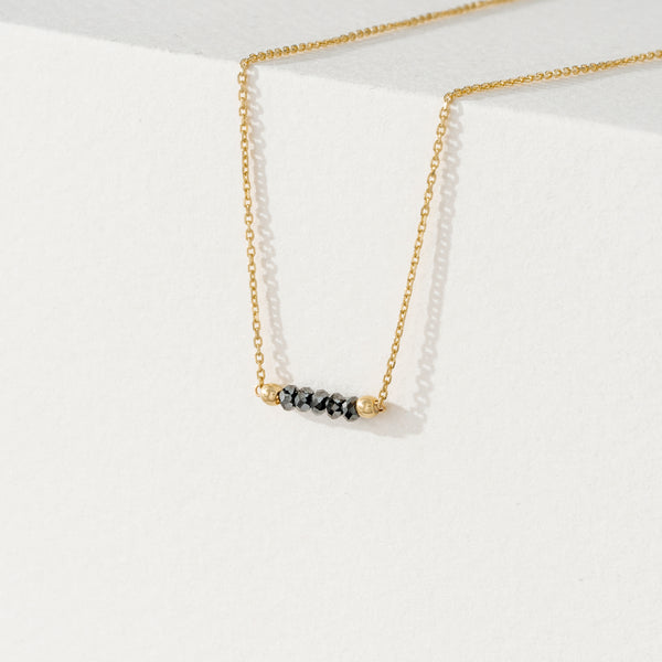 natural Black Diamond bar pendant Necklace in solid gold