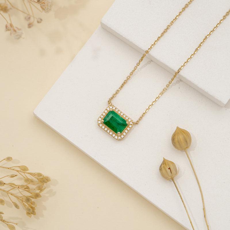 Handmade Dainty Diamond Emerald Necklace